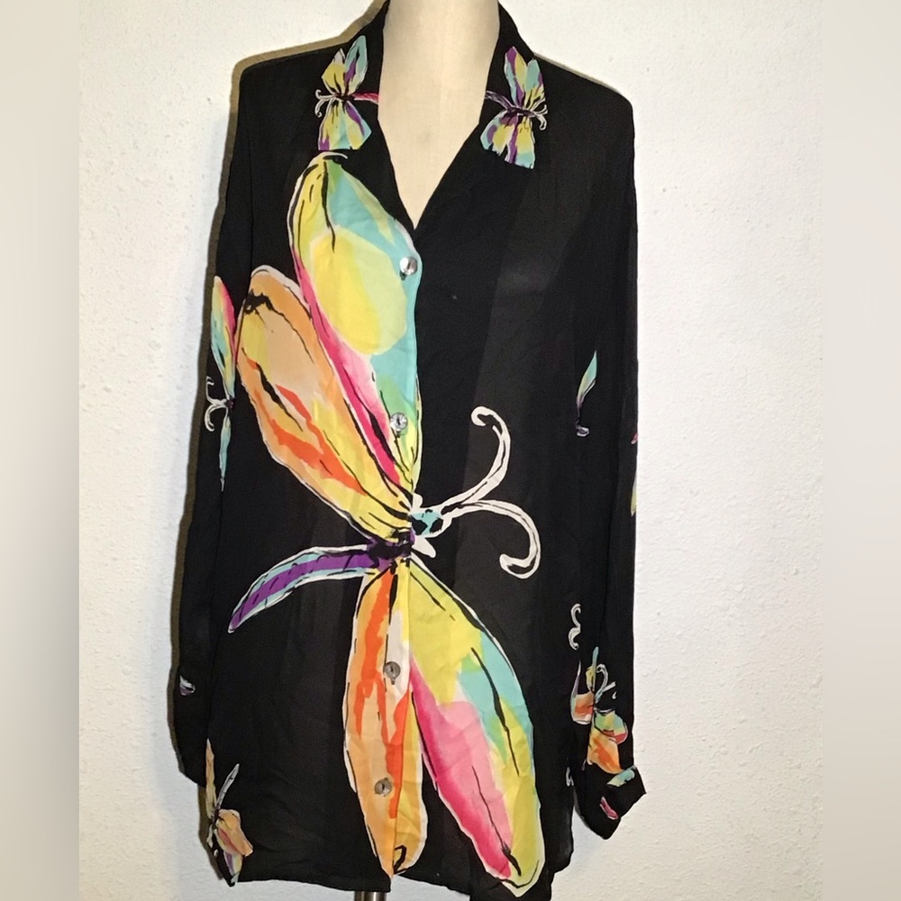 Mureli wearable art long sleeve button up blouse size X-large